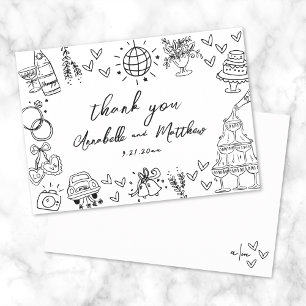 Hand Drawn Quirky Retro Wedding Thank You Card
