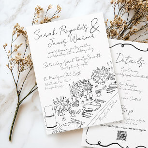 Hand Drawn Quirky Scribble Black & White Wedding Invitation