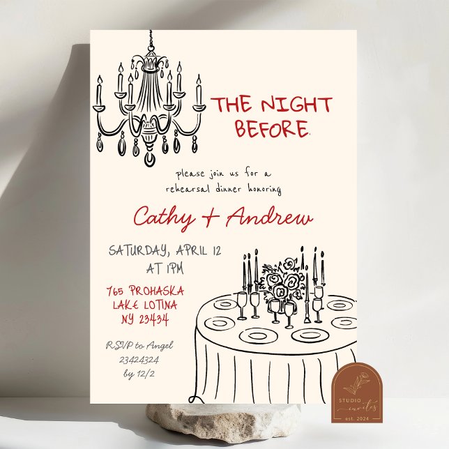 Hand Drawn Quirky The Night Before Rehearsal Dinne Invitation (Creator Uploaded)
