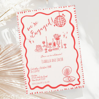 Hand Drawn Quirky Wavy Engagement Party           Invitation