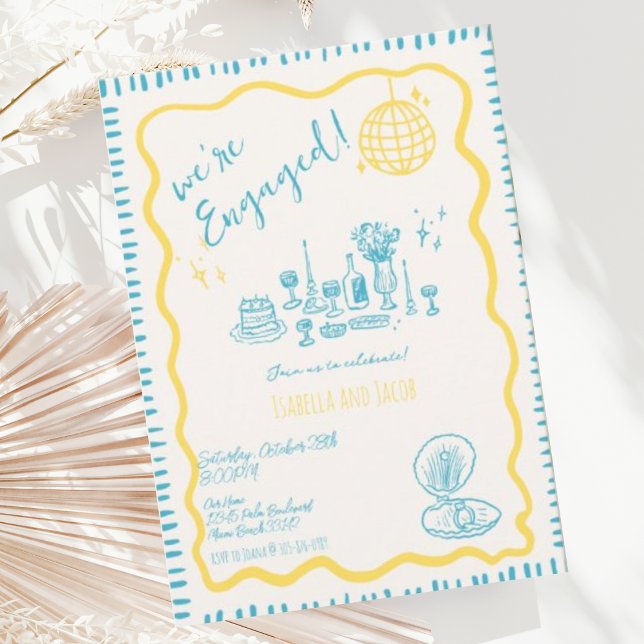 Hand Drawn Quirky Wavy Engagement Party           Invitation (Creator Uploaded)