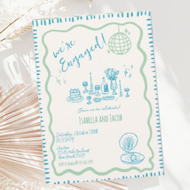 Hand Drawn Quirky Wavy Engagement Party           Invitation (Creator Uploaded)