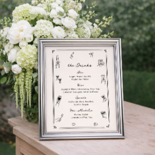 Hand Drawn Quirky Wedding Bar Drink Menu  Poster