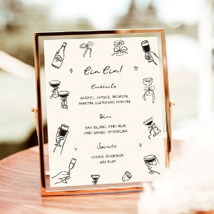 Hand Drawn Quirky Wedding Cin Cin Bar  Poster