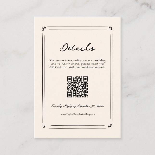 Hand Drawn Quirky Wedding Details RSVP Qr Code Enclosure Card (Front)