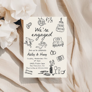 Hand Drawn Quirky Wedding  Engagement Party Invitation