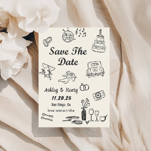 Hand Drawn Quirky Wedding Save The Date Invitation