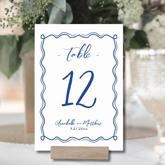 Hand Drawn Quirky Whimsical Blue Wedding Table Number (Hand Drawn Quirky Whimsical Wedding Table Number )