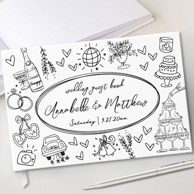Hand Drawn Quirky Whimsical Wedding Guest Book (Hand Drawn Quirky Whimsical Wedding Guest Book)