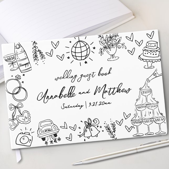 Hand Drawn Quirky Whimsical Wedding Guest Book (Hand Drawn Quirky Whimsical Wedding Guest Book)