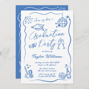Hand Drawn Quirky Whimsy Doodles Graduation Party Invitation