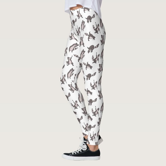 Hand Drawn Racoon in Yoga Asana Funny Animal Leggings (Left)