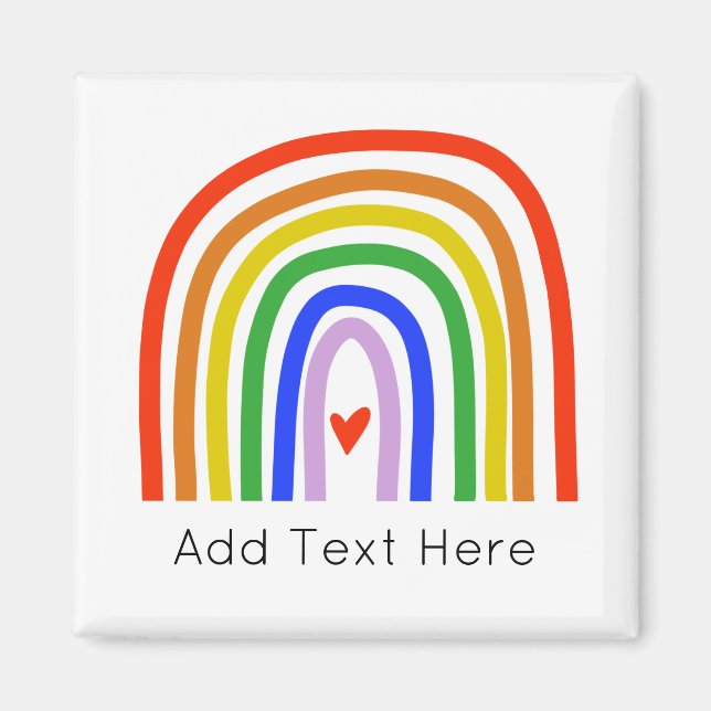 Hand drawn Rainbow Colours Heart Add Custom Text Magnet (Front)