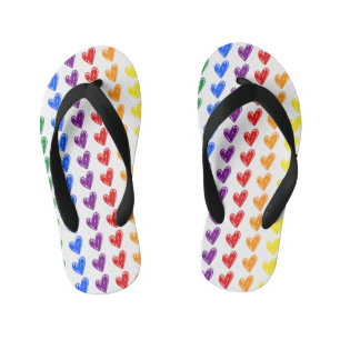 Hand Drawn Rainbow Heart Pattern Kid's Flip Flops