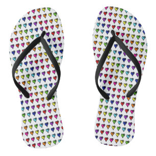 Hand-drawn Rainbow Hearts Flip Flops
