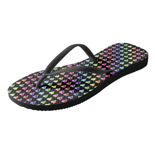 Hand-drawn Rainbow Hearts Flip Flops (Angled)
