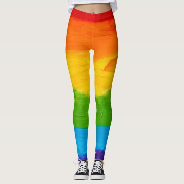 Hand Drawn Rainbow Leggings – Colourful Artistic  (Front)