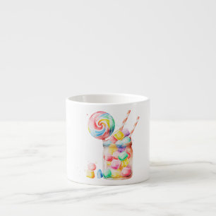 Hand-Drawn Rainbow Lollipops and Jelly Candies Espresso Cup