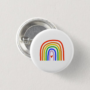 Hand drawn Rainbow Primary Colours White Heart 3 Cm Round Badge