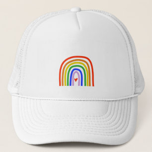 Hand drawn Rainbow Primary Colours White Heart Trucker Hat