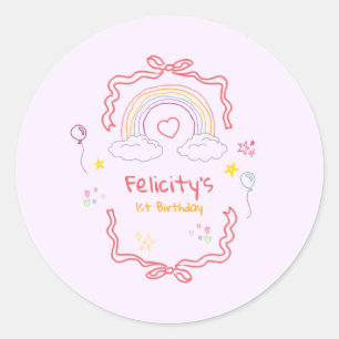 Hand Drawn Rainbow Whimsical Birthday Classic Round Sticker