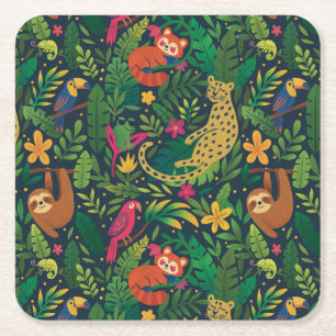 Hand Drawn Rainforest Animals Paper Coaster