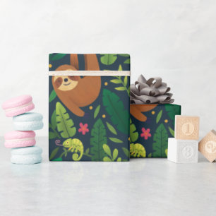 Hand Drawn Rainforest Animals Wrapping Paper Roll 