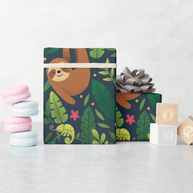 Hand Drawn Rainforest Animals Wrapping Paper Roll  (Baby Shower)