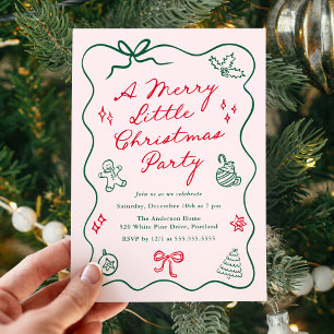 Hand-Drawn Red and Green Merry Little Christmas Invitation