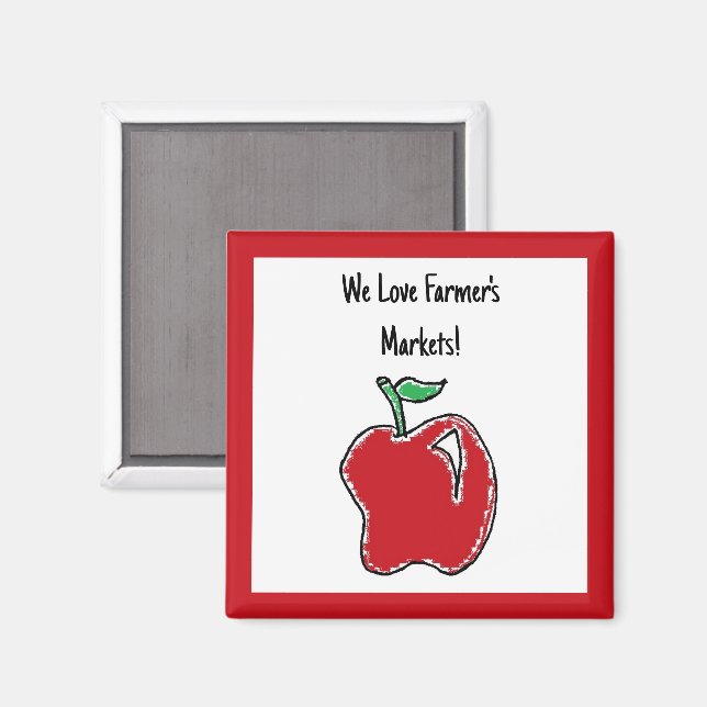 Hand-drawn Red Apple Fruit Cartoon Magnet (Front/Back)