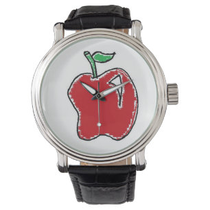 Hand-drawn Red Apple Fruit Cartoon Watch