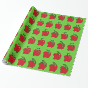 Hand-drawn Red Apple Fruit Cartoon Wrapping Paper