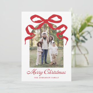 Hand-Drawn Red Bow Christmas Arch Photo Holiday Card