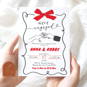 Hand Drawn Red Bow Engagement Party Invitation