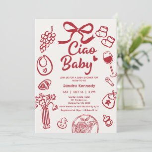 Hand Drawn Red Bow Items Ciao Baby Baby Shower Invitation