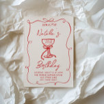 Hand Drawn Red Bow Martini 30th 50th 40th Birthday Invitation<br><div class="desc">If you looking for a elegant and easily edited unique 30th birthday invitation, this one is perfect for you. As you see, it features red hand written script with whimsical name and birthday wording on retro cream background. With colourful red hand drawn a bow martini glass inside it the 30TH...</div>