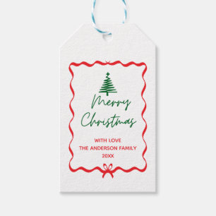 Hand drawn Red Bow Merry Christmas Gift Tags