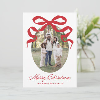 Hand-Drawn Red Bow Merry Christmas Photo Holiday Card
