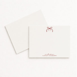 Hand Drawn Red Bow Monogram Note Card