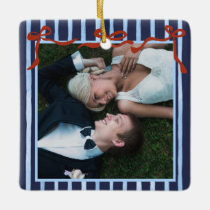 Hand Drawn Red Bows Merry Married   Ceramic Ornament