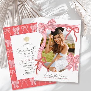Hand-drawn Red Bows Photo Graduation Party Invitation
