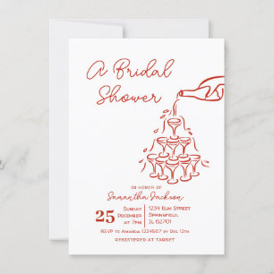 Hand-Drawn Red Champagne Tower Bridal Shower Invitation
