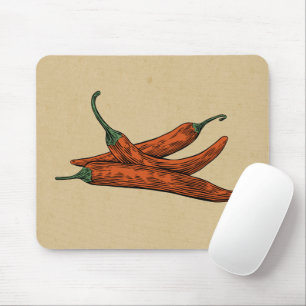Hand drawn red chilli vintage style Craft paper Mouse Mat