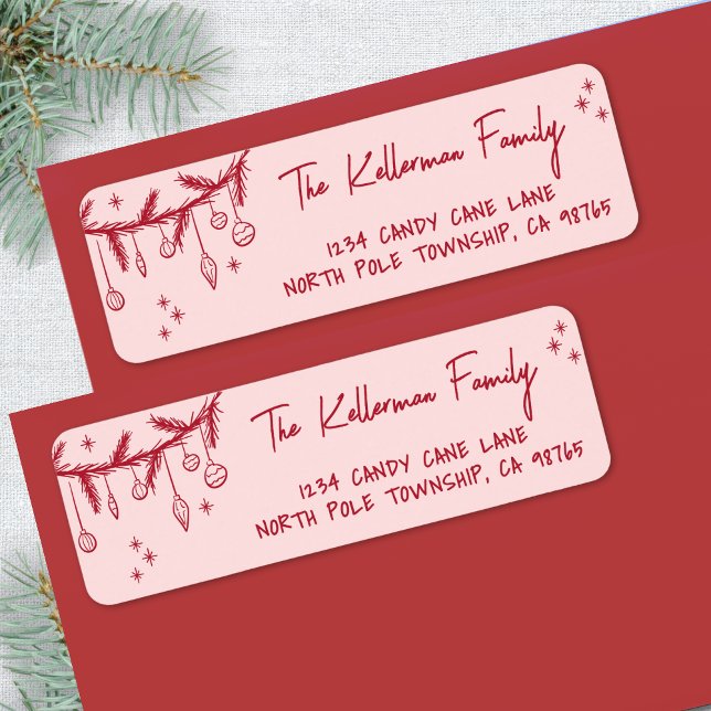 Hand Drawn Red Christmas Return Address (Hand Drawn Quirky Christmas Return Address label)