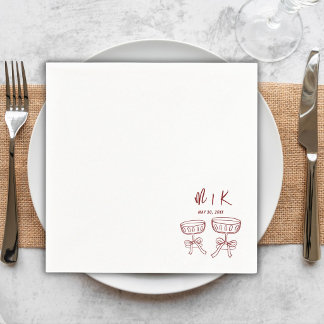 Hand Drawn Red Cocktail Wedding Napkin