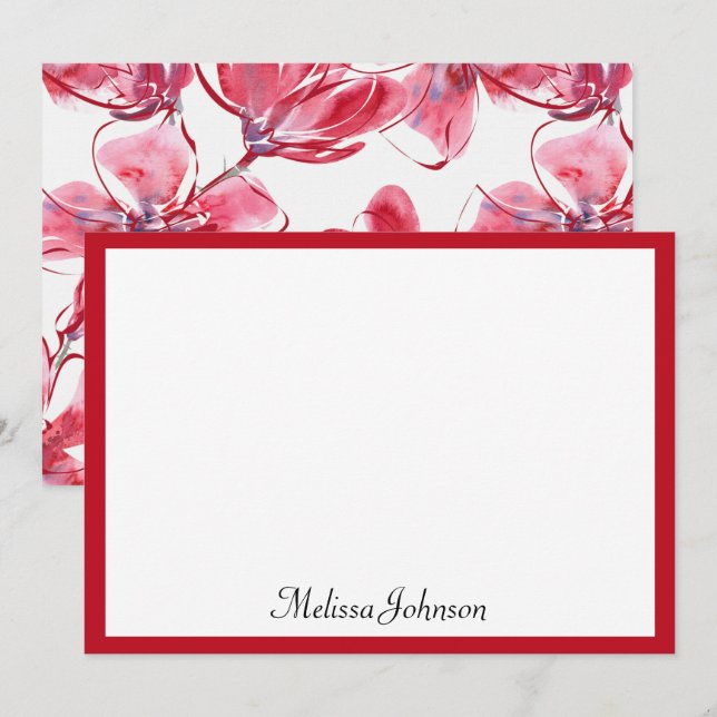 Hand Drawn Red Floral Personalised Card (Front/Back)