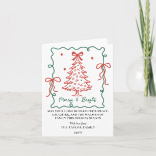 Hand Drawn Red Green Bows Frame Christmas Holiday Card