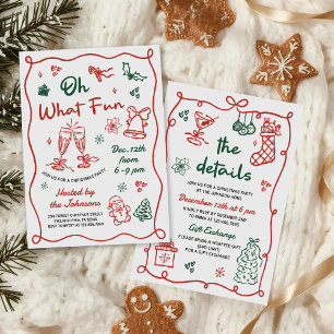 Hand Drawn Red & Green Modern Christmas Party Invitation