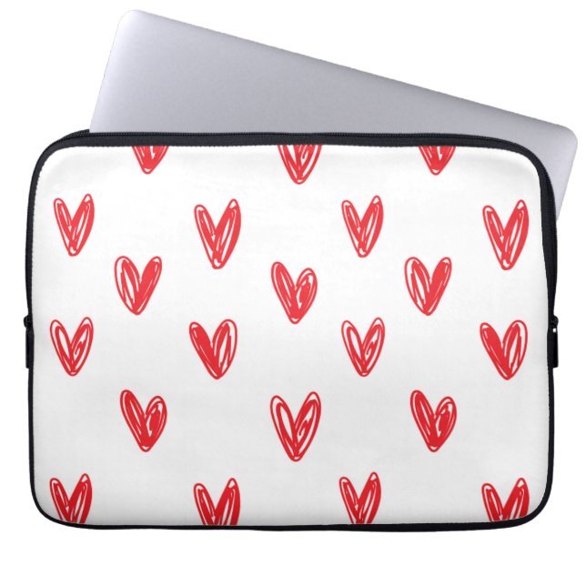 Hand Drawn Red Hearts Pattern – Minimal Valentine Laptop Sleeve (Front)