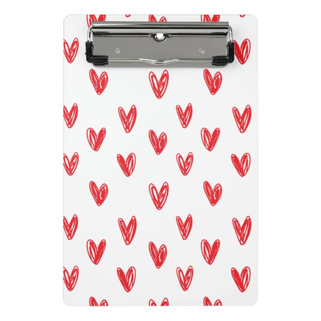 Hand Drawn Red Hearts Pattern – Minimal Valentine Mini Clipboard (Front)